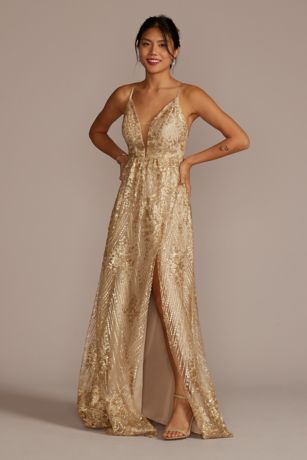 Sequin Embroidered Plunge Bridesmaid ...